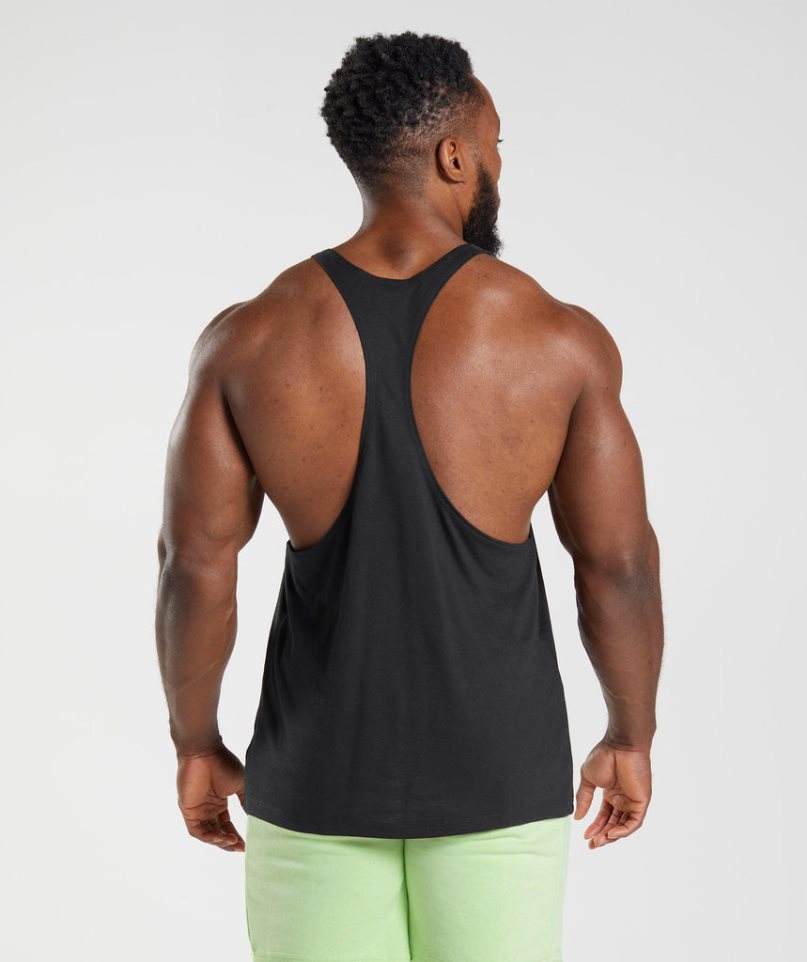 Men's Gymshark Legacy Stringer Tanks Black | NZ 4LNABQ